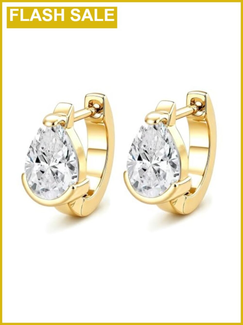 14K Gold Plated Teardrop Cubic Zirconia Huggie Hoop Earrings 7mm Pear Cut